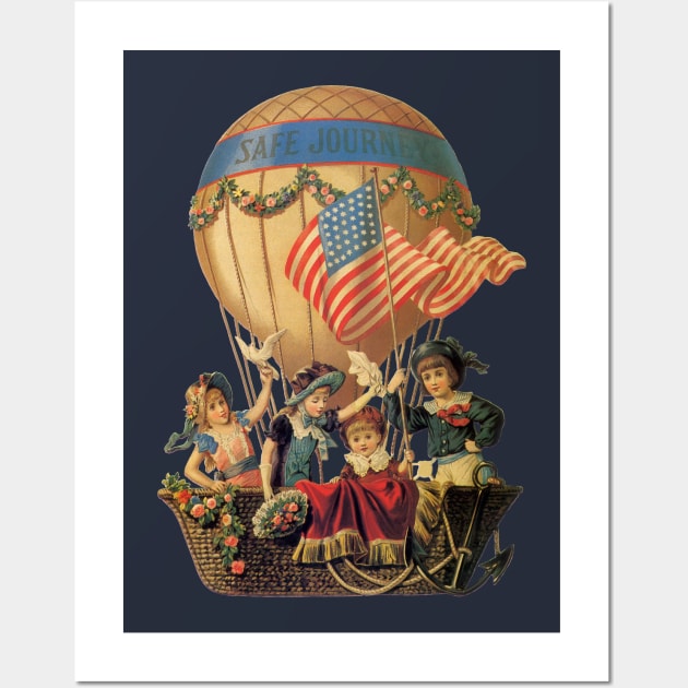 Vintage Hot Air Balloon with Children, Safe Journey Wall Art by MasterpieceCafe